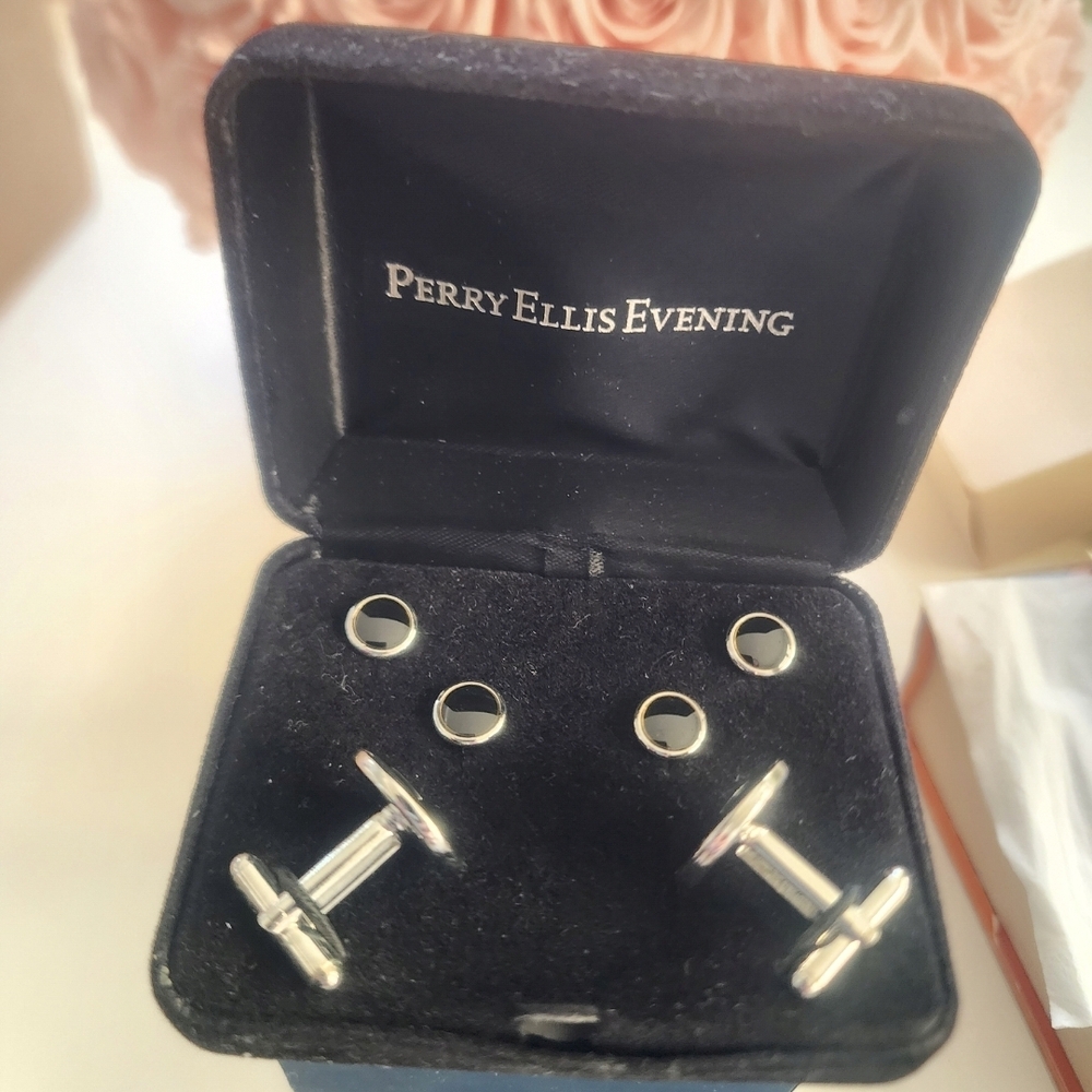 Perry Ellis Evening Silver Cufflinks
